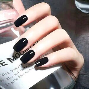 Nails Black Fake Press On 24 Glossy Square Stylish Manicure Sexy Glam Reusable